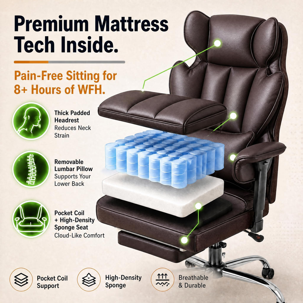 Big and Tall Brown Ergonomic Office Chair with Footrest Q154462