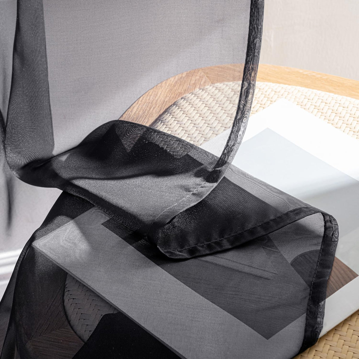 Black Sheer Curtains 84 Inches Long 4 Panels J5369