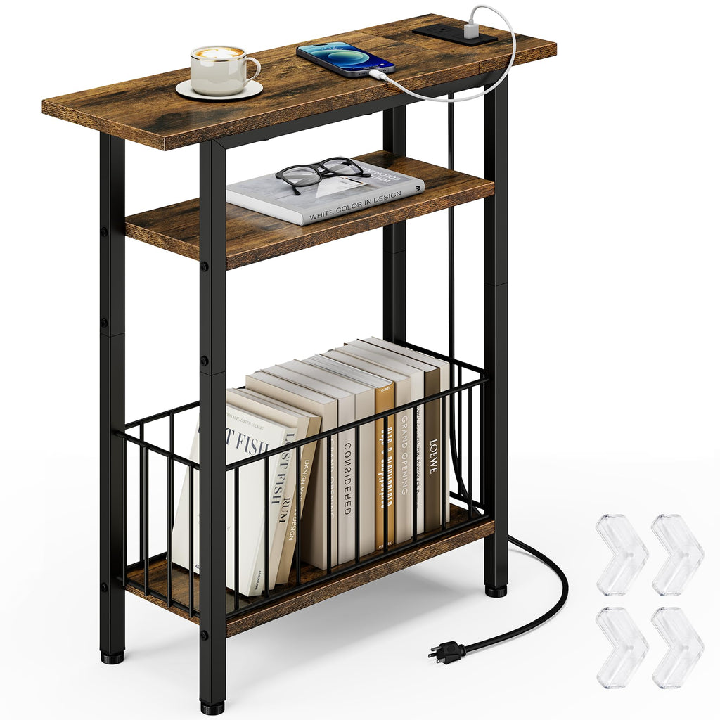 Narrow 3-Tier Side Table with Charging Station T895