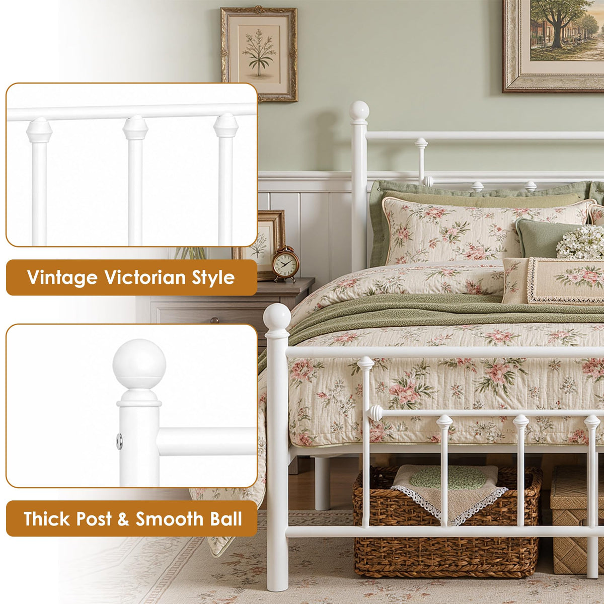 Full Size Metal Platform Bed Frame with Headboard and Footboard P4420