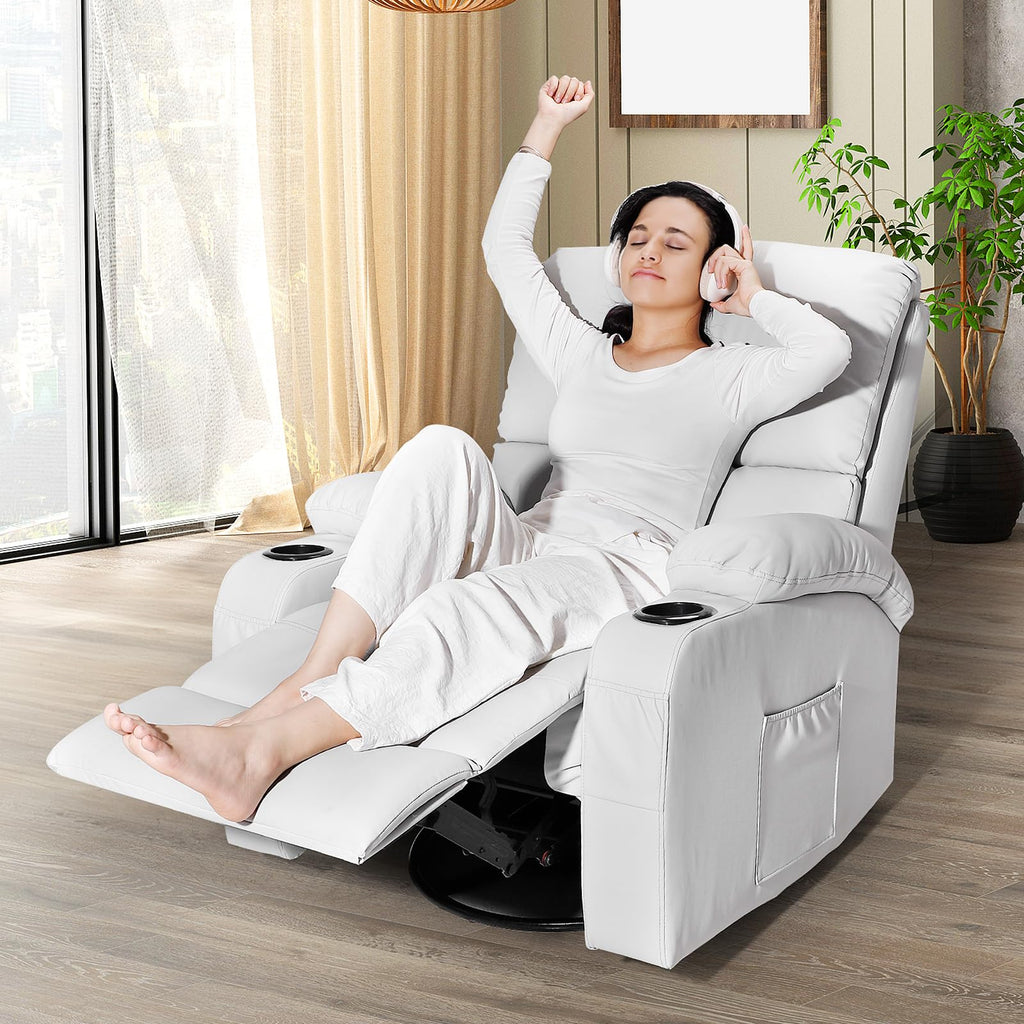 Light Grey Faux Leather Rocking Recliner Chair with Massage and Heat A8700