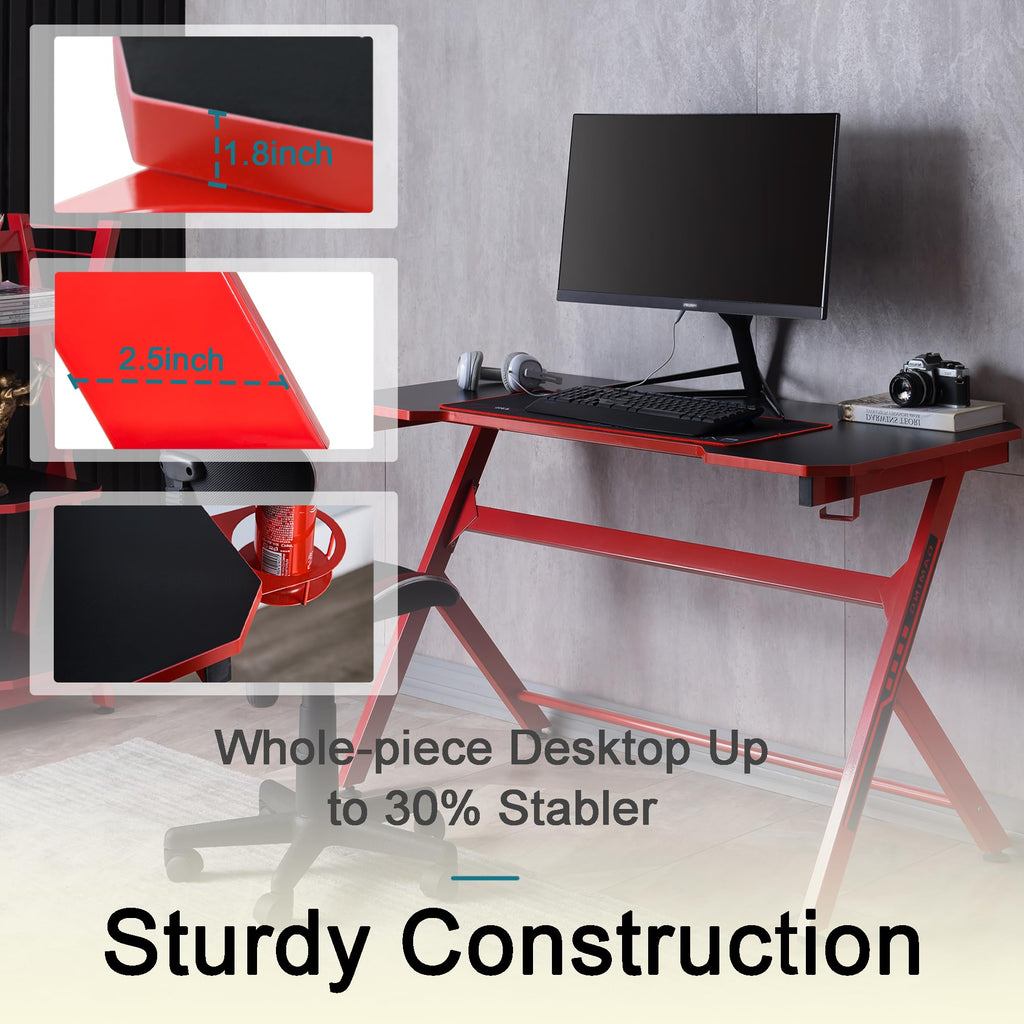 48" Black Red Gaming Computer Desk with Cup Holder P402655