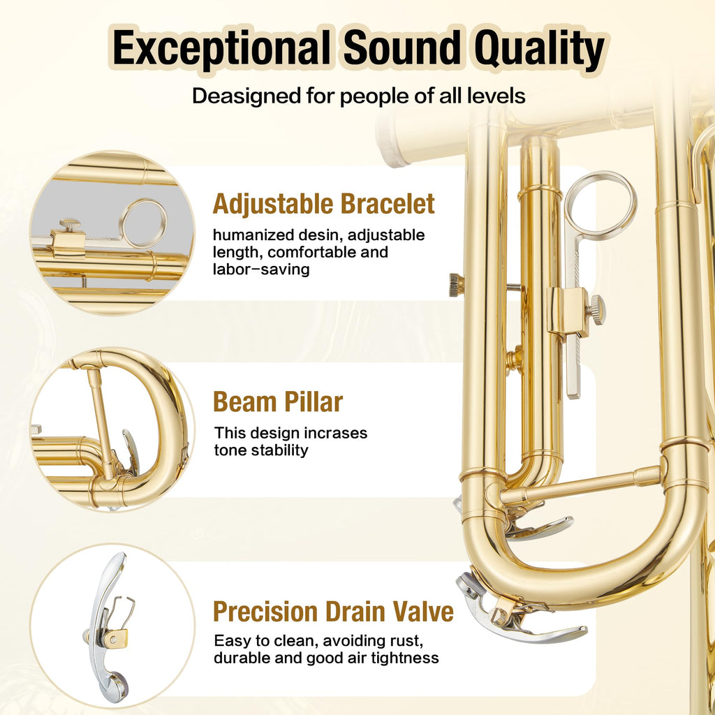 Brass Standard Trumpets with Bag, Mouthpiece, Strap, Gloves, Cleaning Cloth, Trumpet Oil G94670