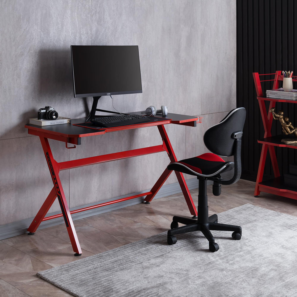 48" Black Red Gaming Computer Desk with Cup Holder P402655