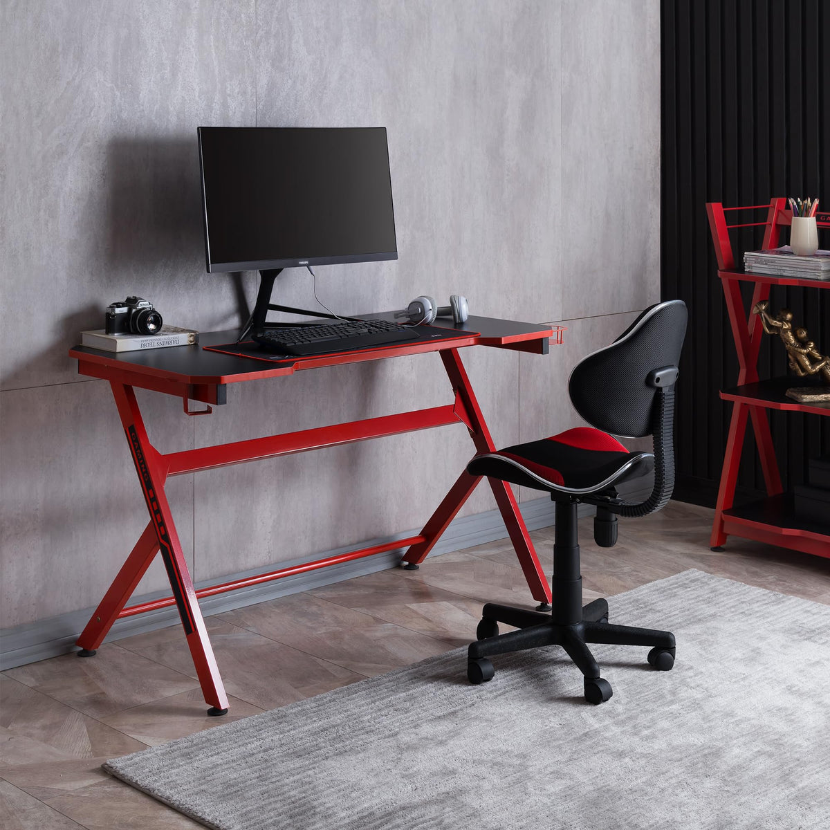 48" Black Red Gaming Computer Desk with Cup Holder P402655