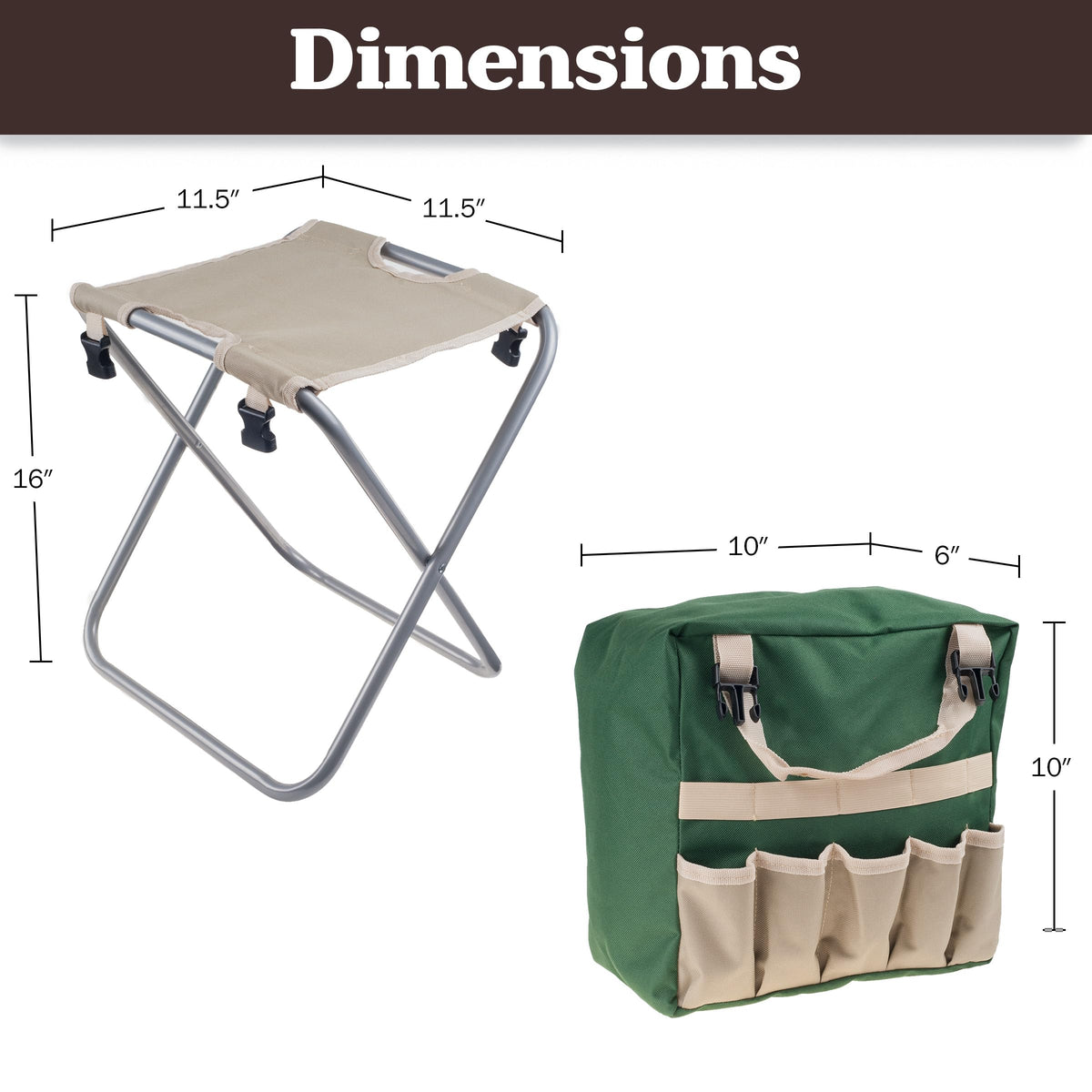 Folding Garden Stool with Tool Bag and 5 Garden Tools M783284