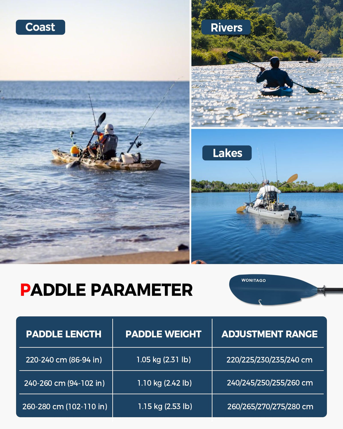 Adjustable Fiberglass Kayak Paddle W620814