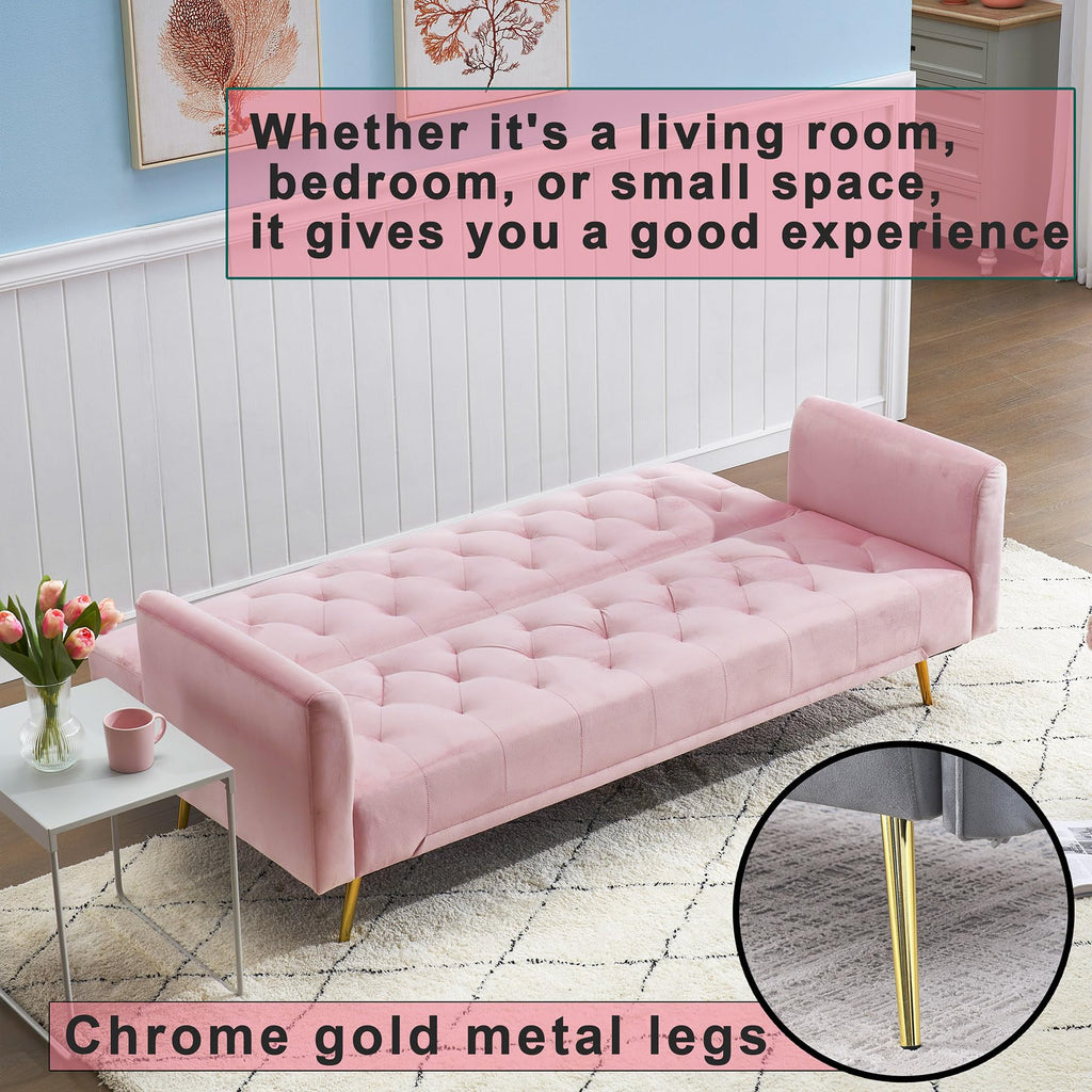 Pink Velvet Futon Sofa Bed Z284