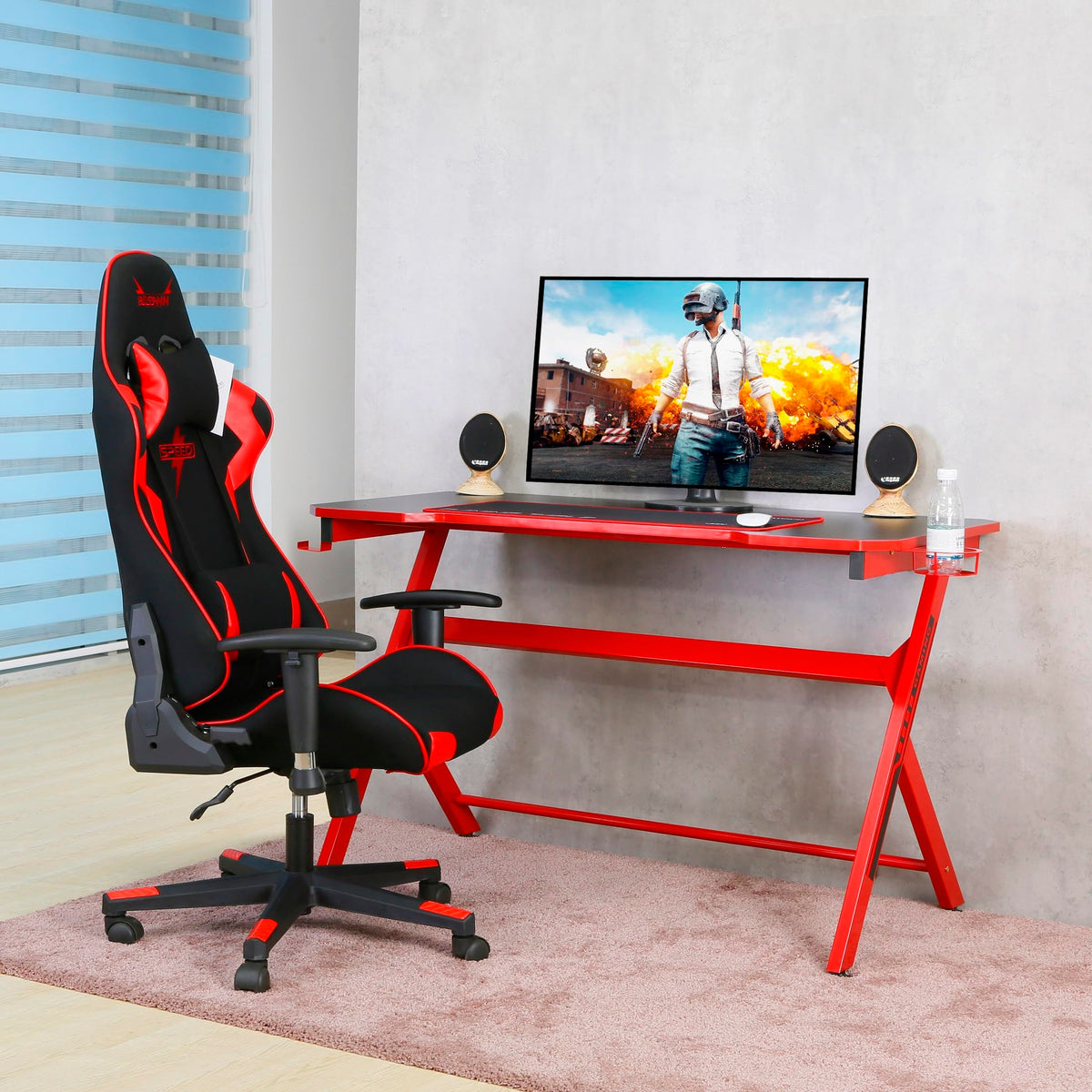48" Black Red Gaming Computer Desk with Cup Holder P402655