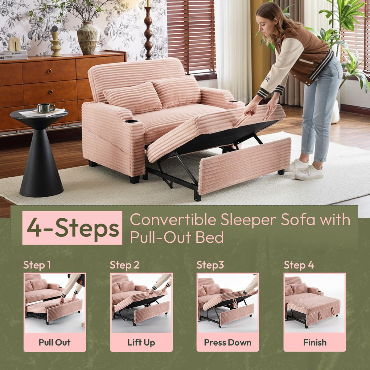 Loveseat Sleeper Sofa Couch with Pull Out Chair Bed L14480