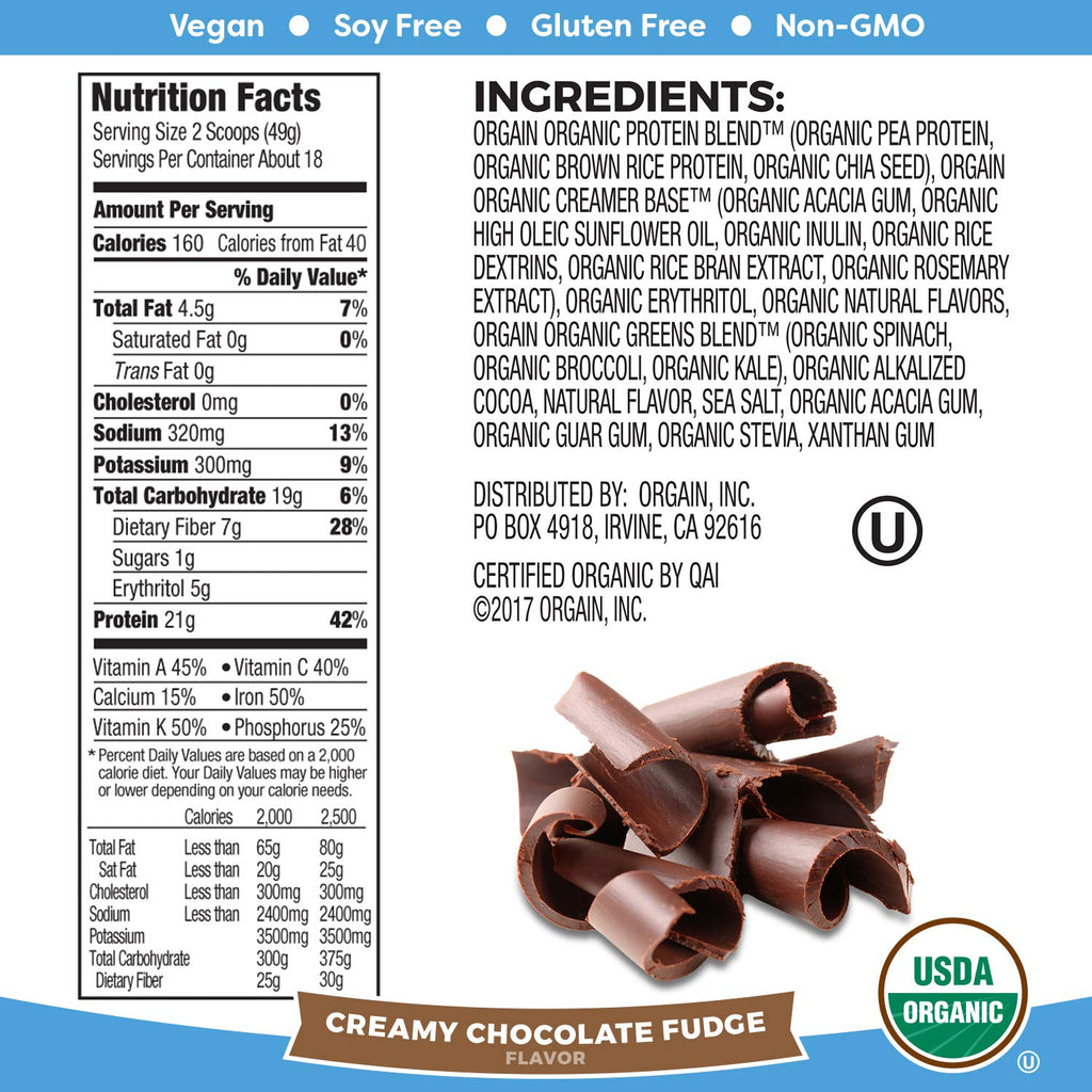 Organic Vegan Protein Powder + Greens, Creamy Chocolate Fudge, Vanilla Bean R557