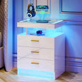 White LED Nightstand with Wireless Charging Station M85301