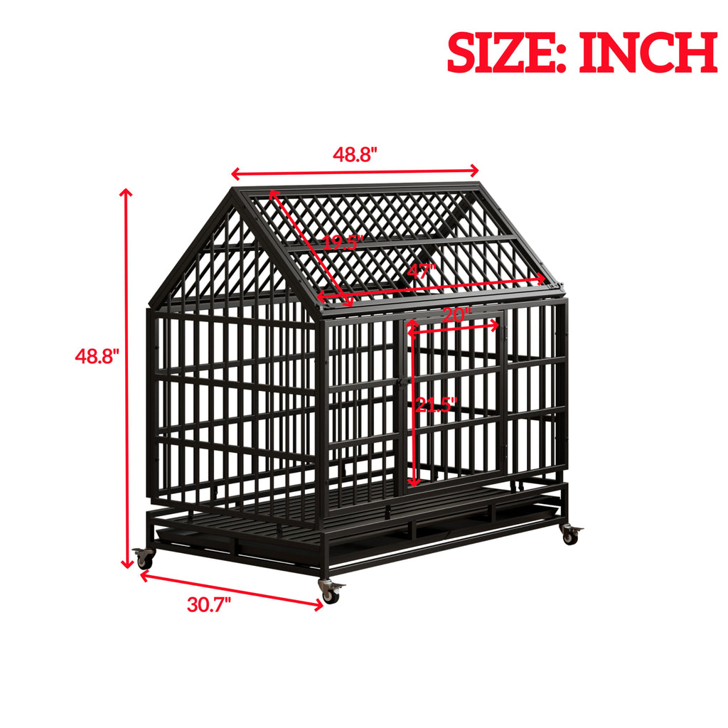 48 Inch Heavy Duty Collapsible Metal Dog Crate with Wheels J8582