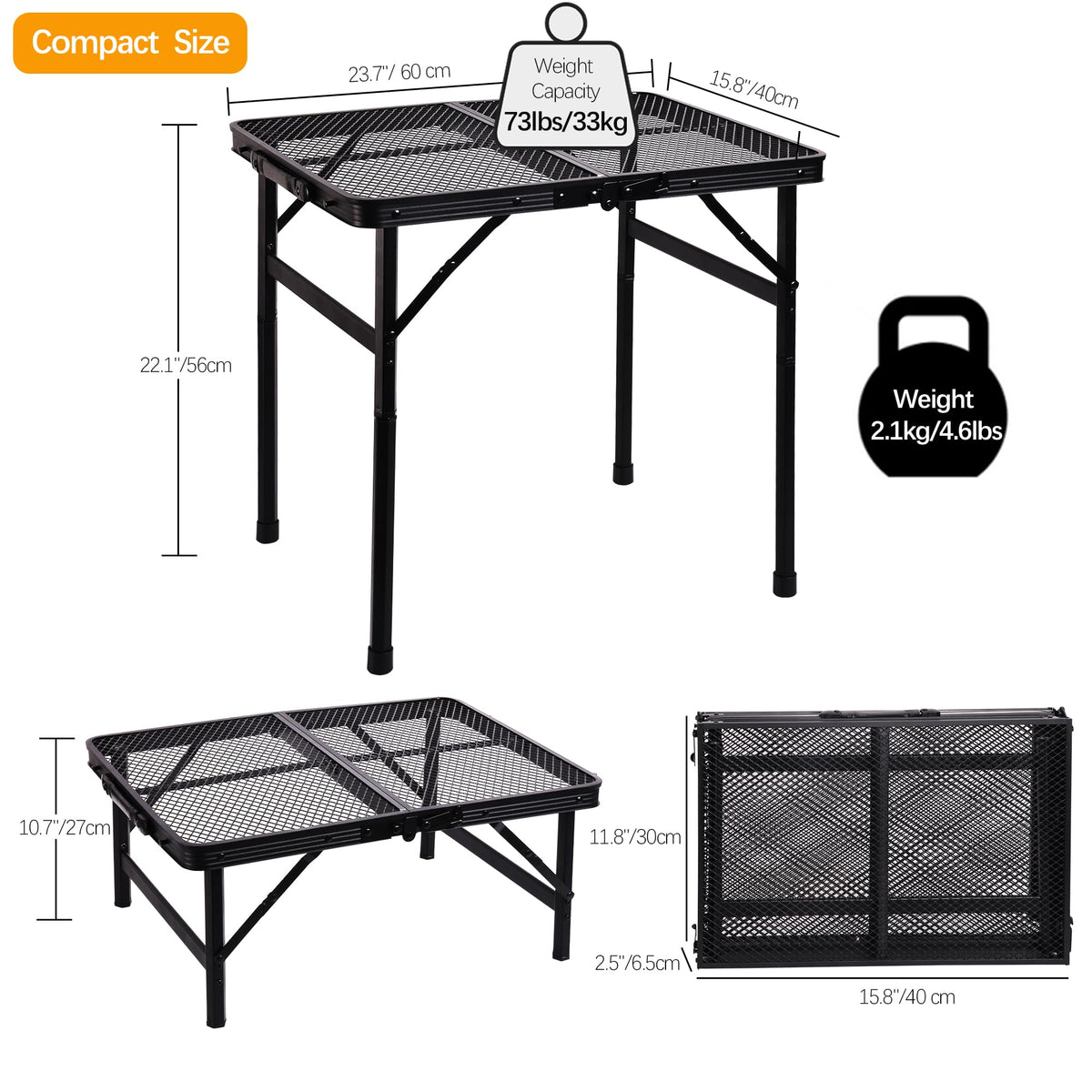Portable Small Folding Metal Camping Table 23” x 15” U98876