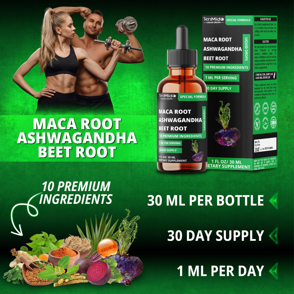 Maca Liquid Drops with Ashwagandha, Fenugreek, Beet Root, L-Arginine, Turmeric, Ginseng P452081