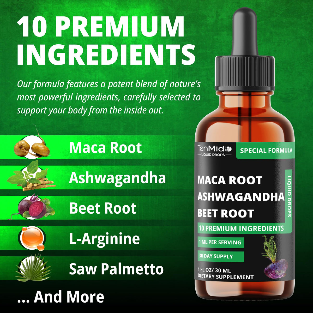 Maca Liquid Drops with Ashwagandha, Fenugreek, Beet Root, L-Arginine, Turmeric, Ginseng P452081