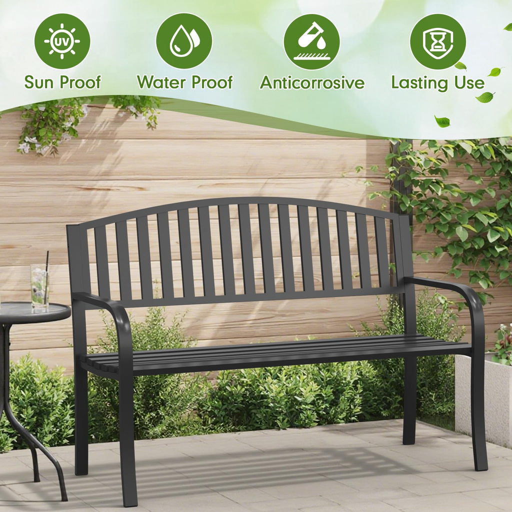 50" Iron Metal Outdoor Bench with Backrest and Armrests W811