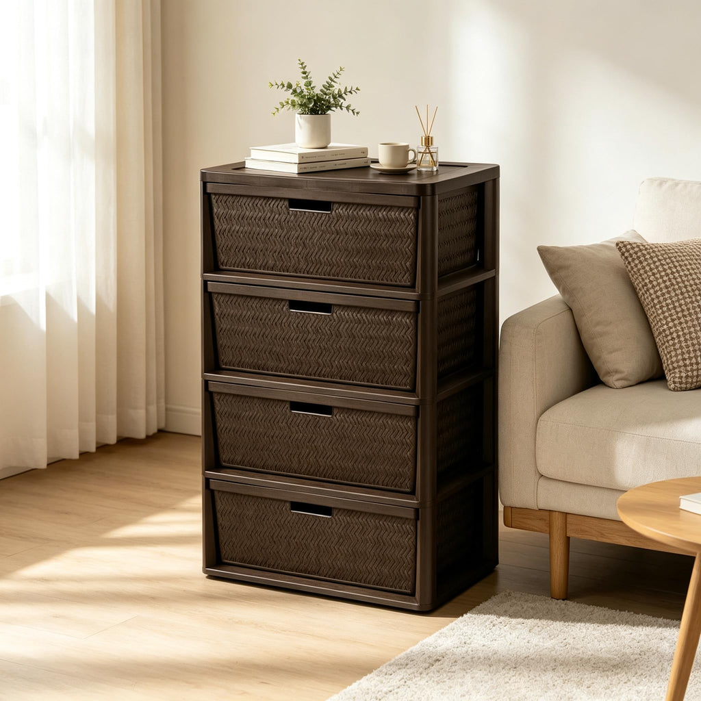 Brown 4 Drawer Storage Tower O862638