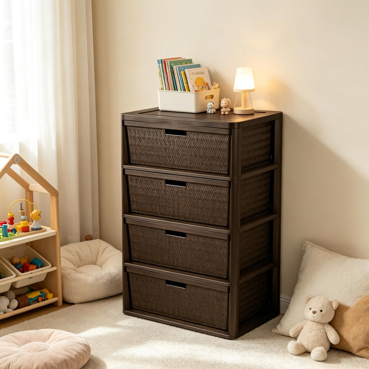 Brown 4 Drawer Storage Tower O862638