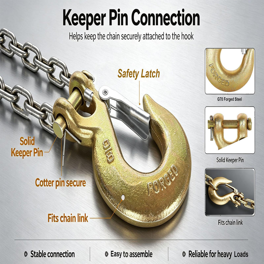 2 Pack 3/8 Inch Forged Steel Clevis Slip Hook with Safety Latch B95583