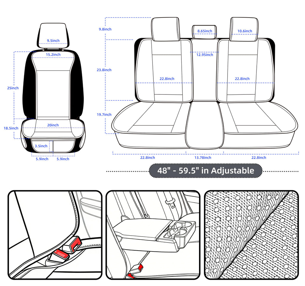 Leather Waterproof Car Seat Cover Full Set Black U84272