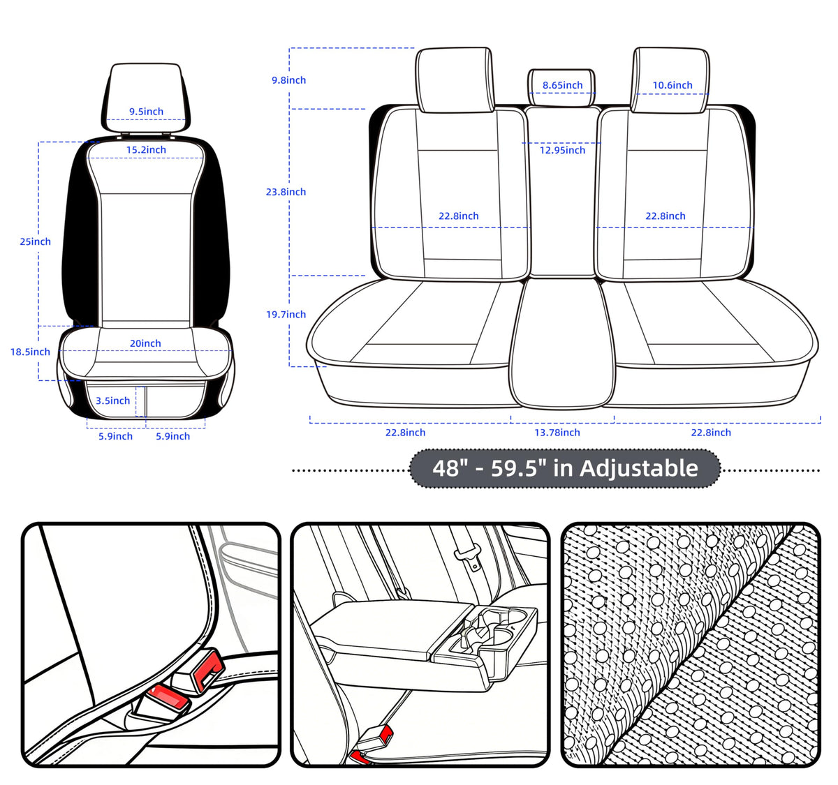 Leather Waterproof Car Seat Cover Full Set Black U84272