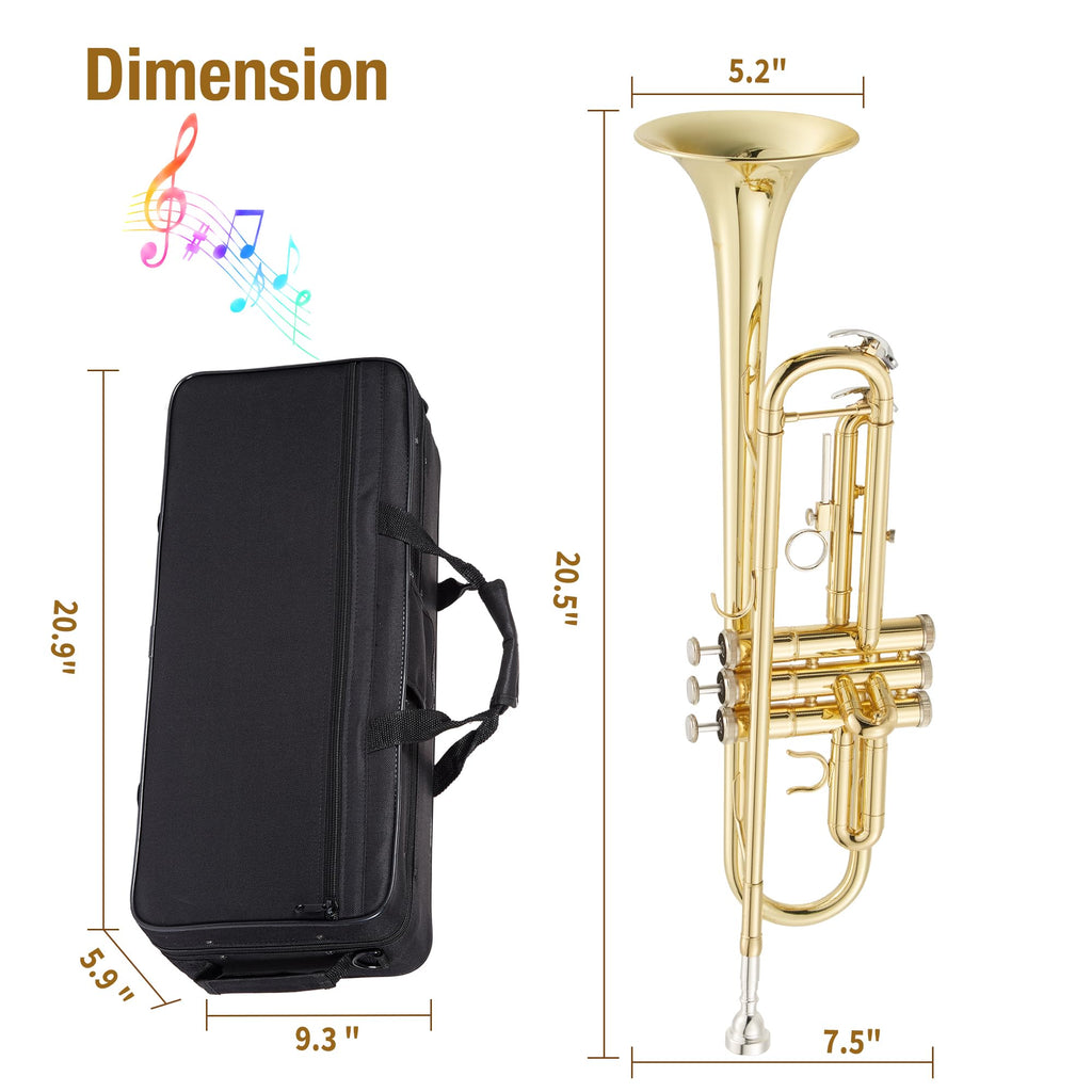 Brass Standard Trumpets with Bag, Mouthpiece, Strap, Gloves, Cleaning Cloth, Trumpet Oil G94670