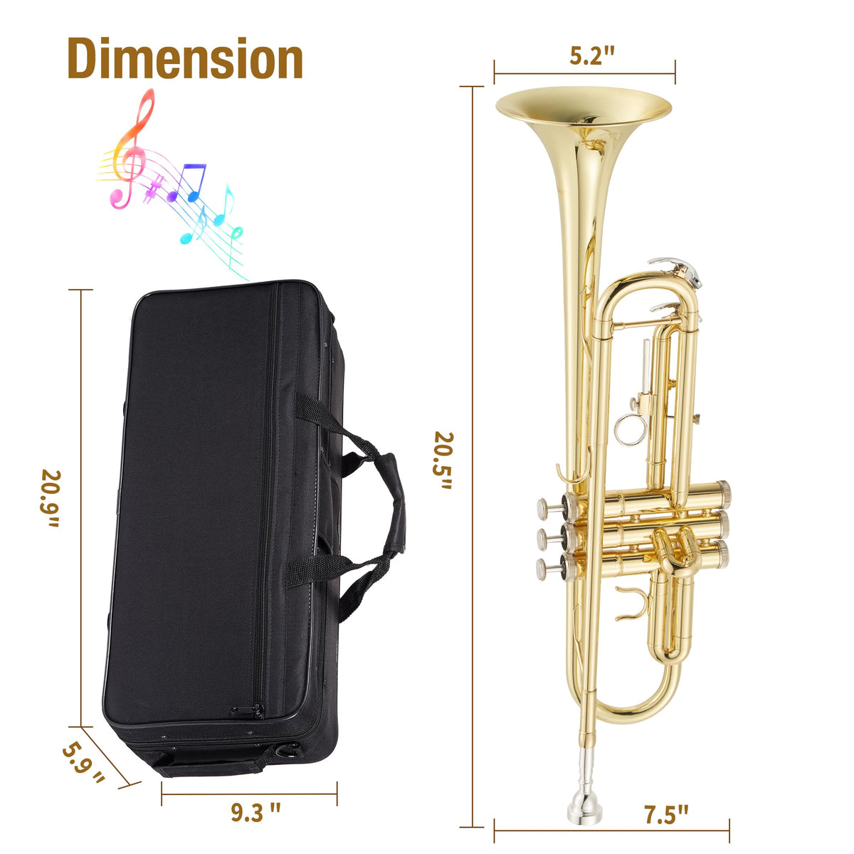 Brass Standard Trumpets with Bag, Mouthpiece, Strap, Gloves, Cleaning Cloth, Trumpet Oil G94670