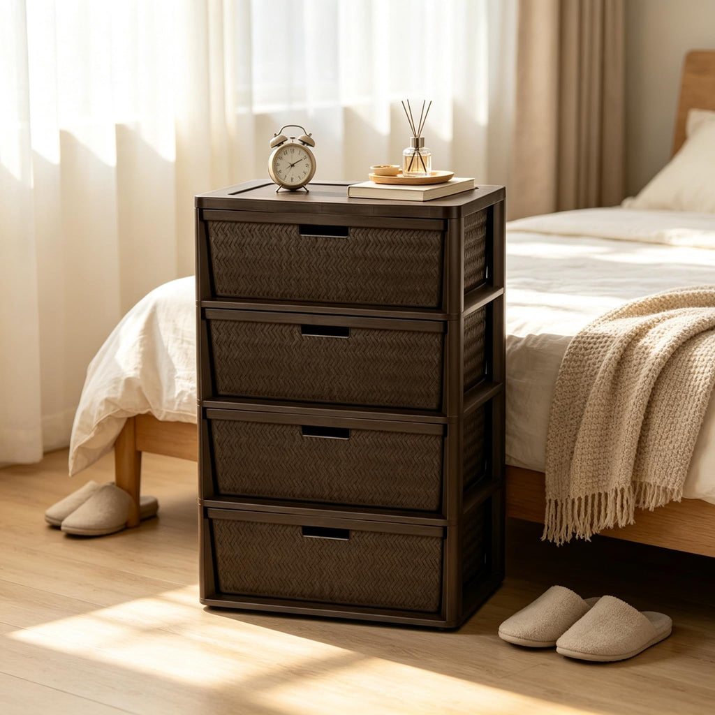 Brown 4 Drawer Storage Tower O862638