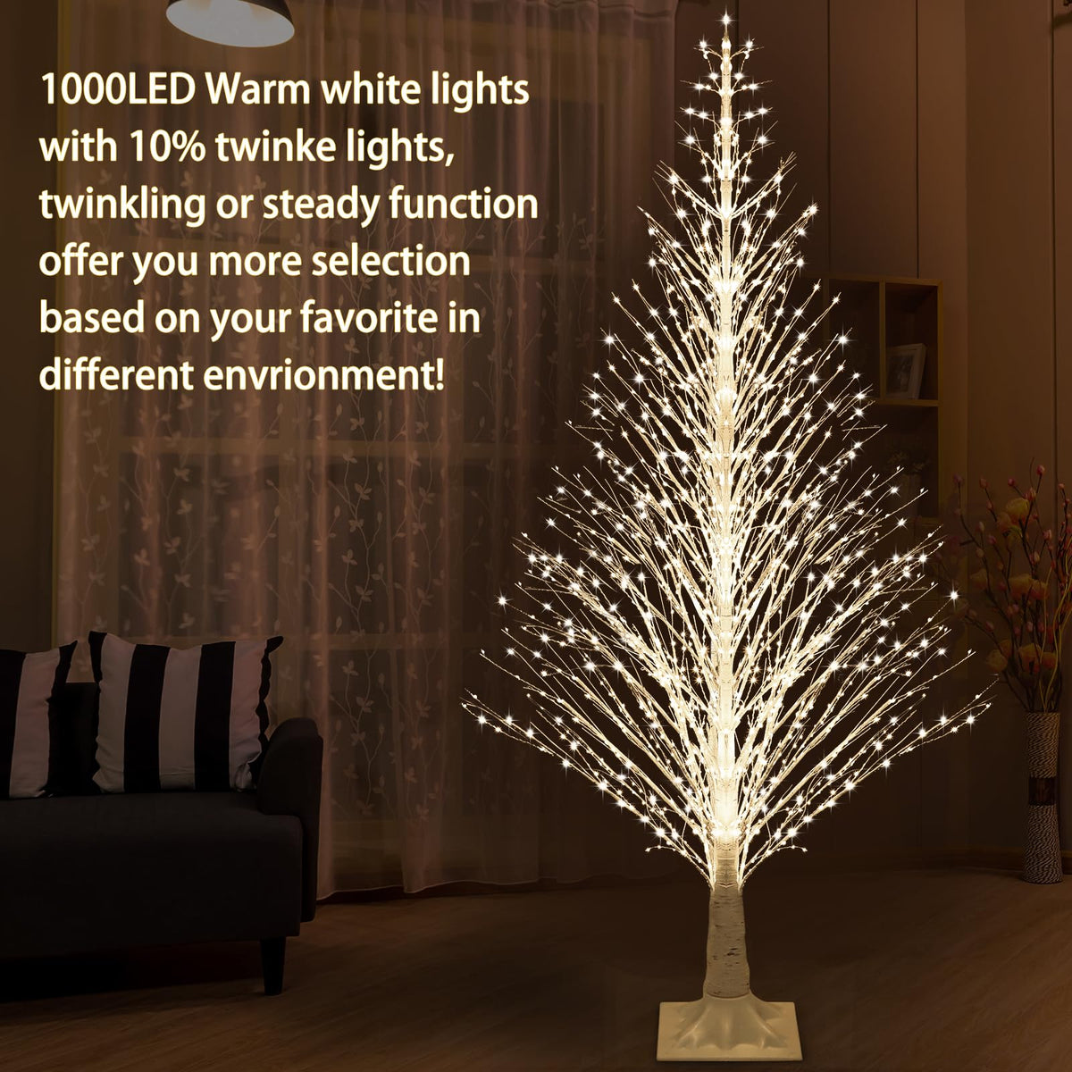 7FT Lighted Birch Tree 1000 LED Warm Lights D6753