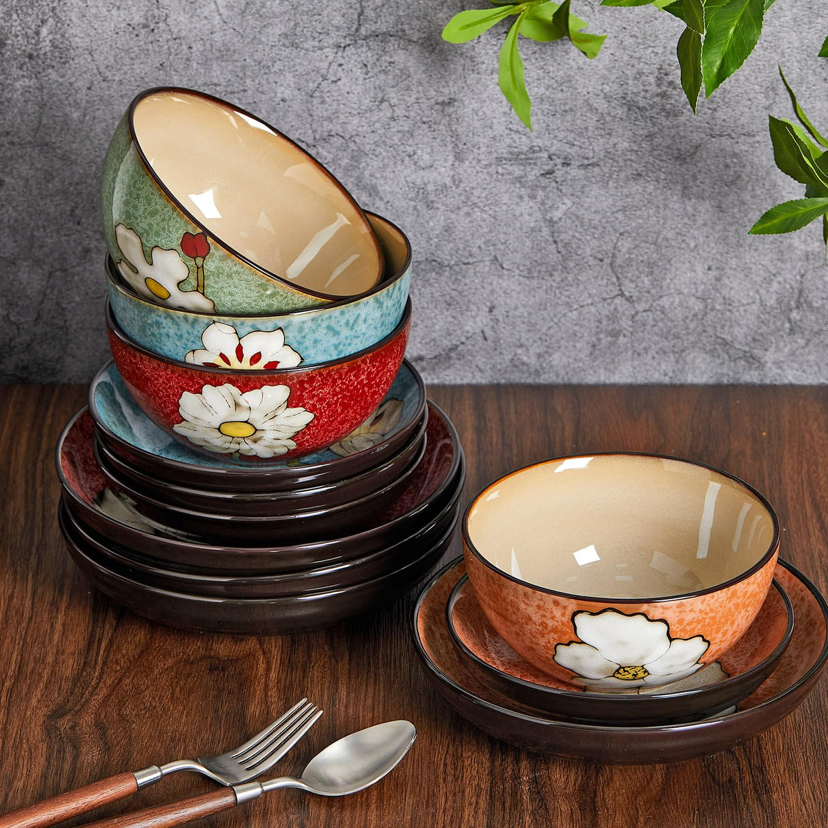 12 Pcs Floral Ceramic Dinnerware Set for 4 S385103