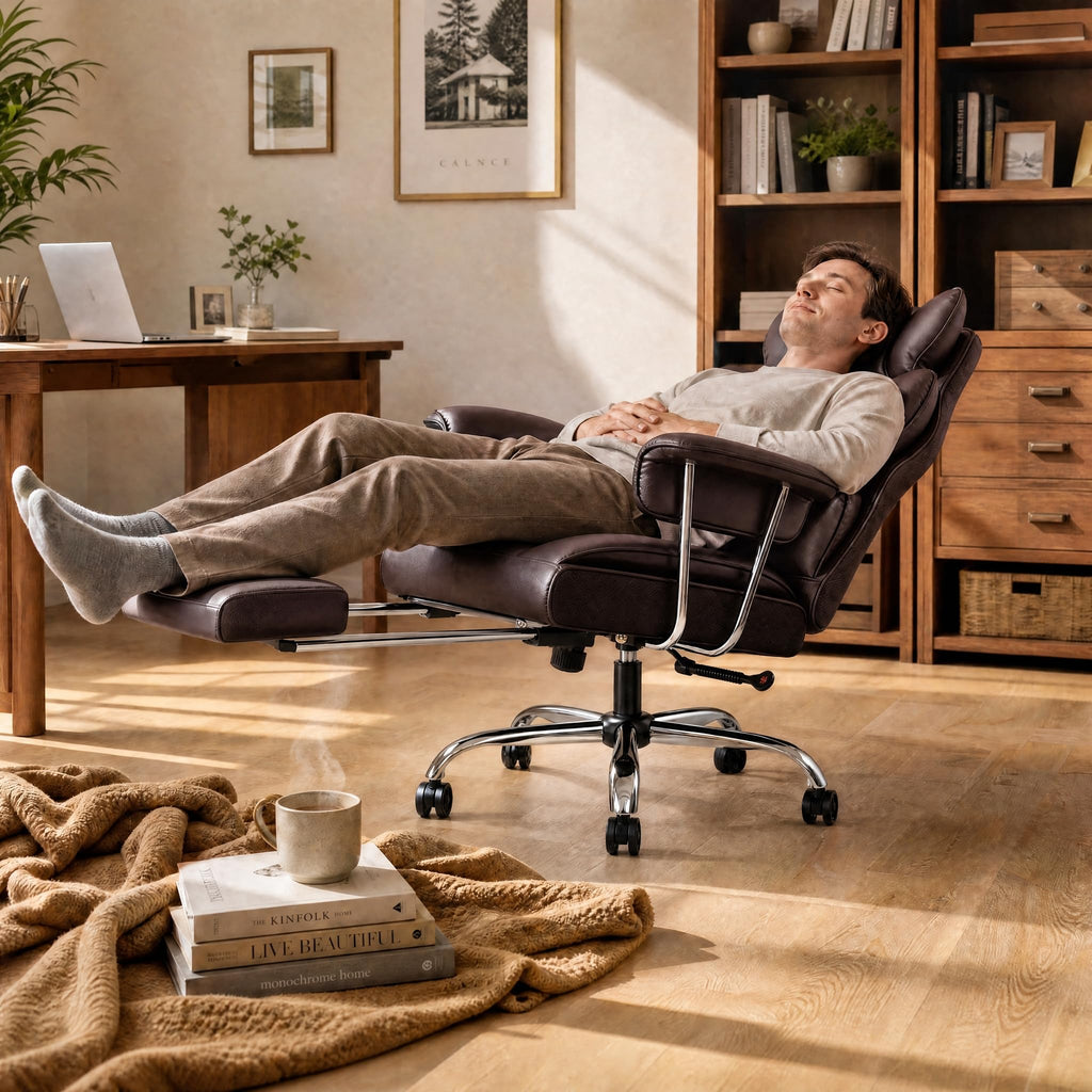 Big and Tall Brown Ergonomic Office Chair with Footrest Q154462
