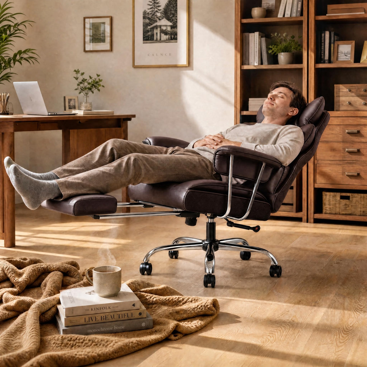 Big and Tall Brown Ergonomic Office Chair with Footrest Q154462
