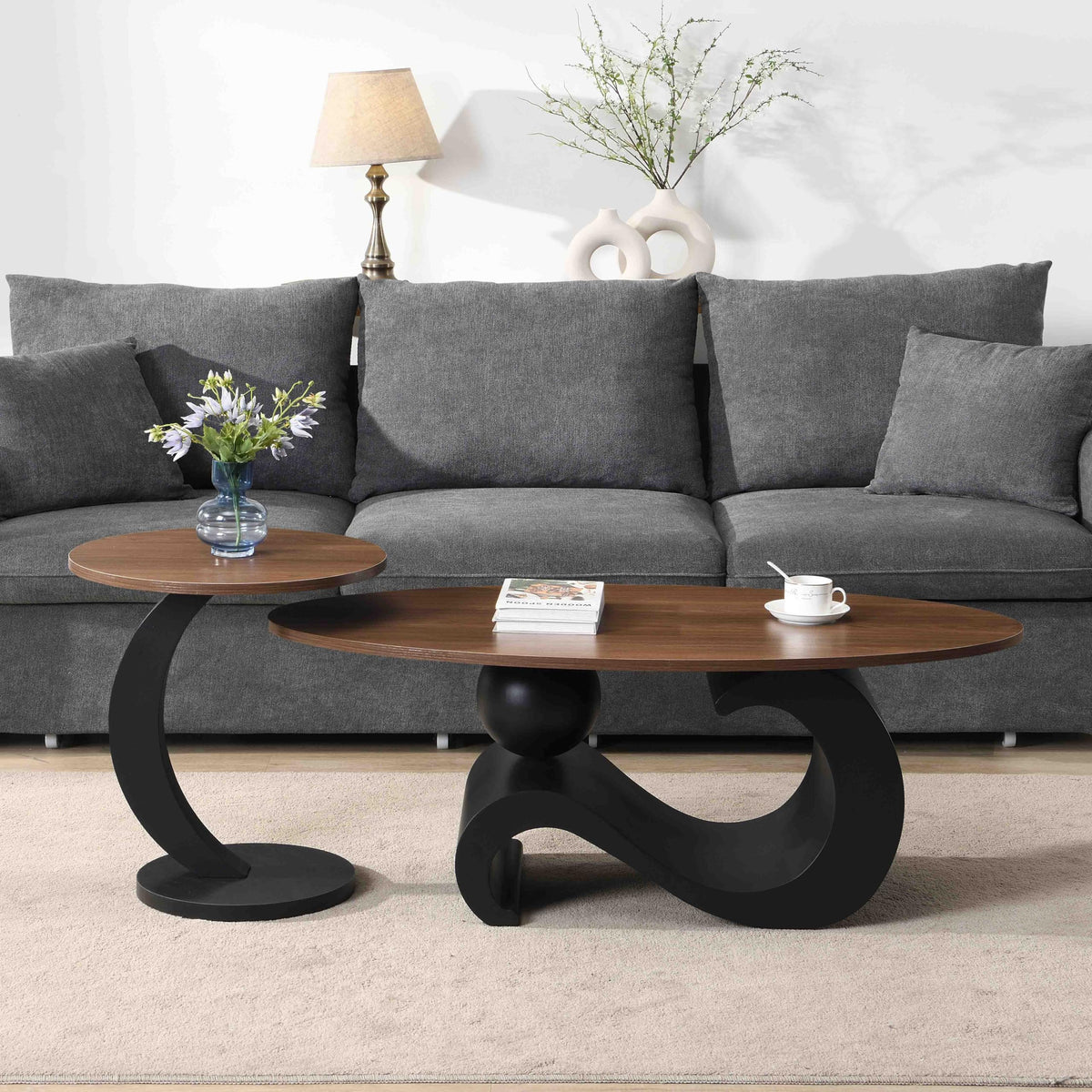 Black Walnut Coffee Table Set of 2 F357