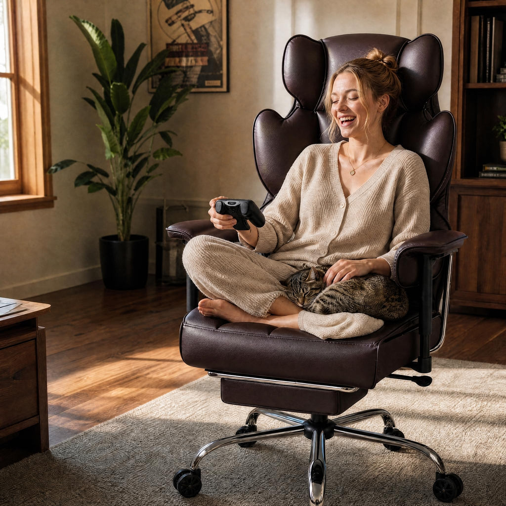 Big and Tall Brown Ergonomic Office Chair with Footrest Q154462