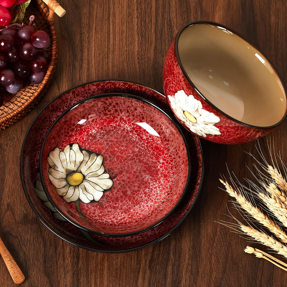 12 Pcs Floral Ceramic Dinnerware Set for 4 S385103