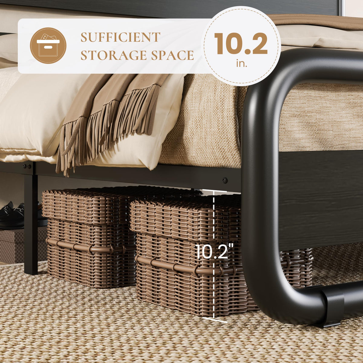 Full Size Metal Bed Frame with Wooden Headboard X422