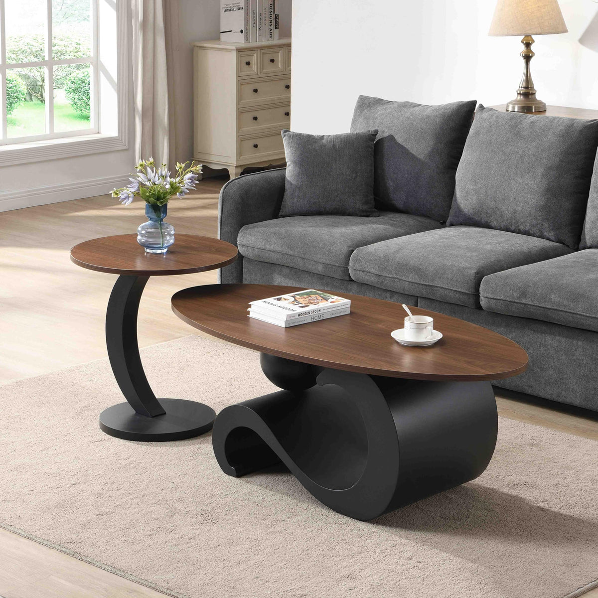 Black Walnut Coffee Table Set of 2 F357