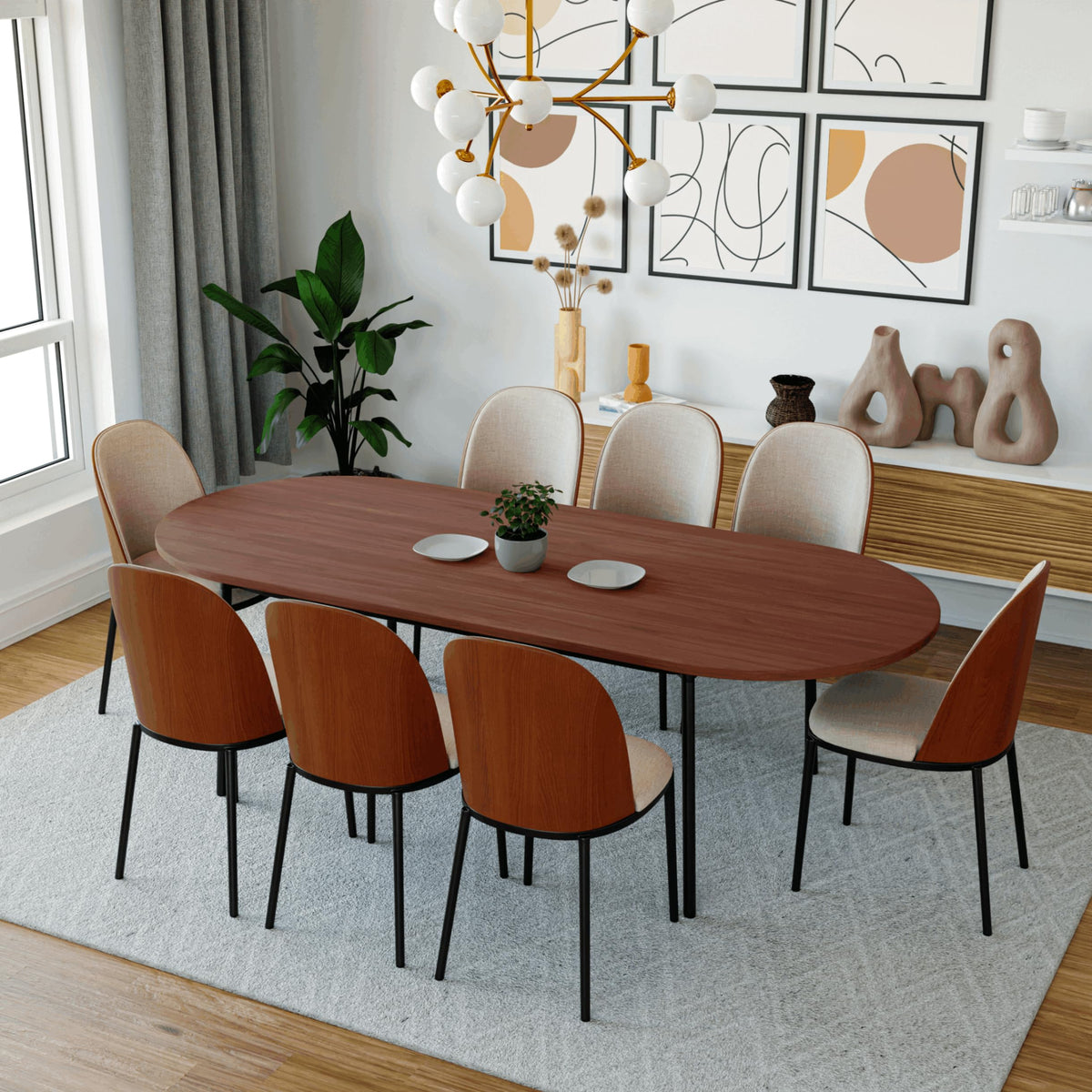 9-Piece Dining Set with 8 Chairs and Oval Table O302
